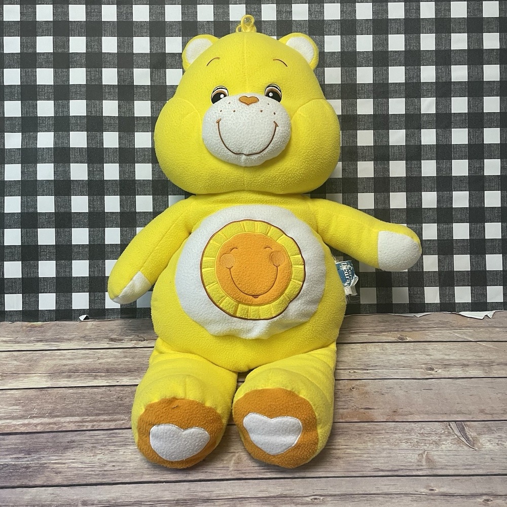 2002 Care Bears Sunshine Large Jumbo Bear Plush 26" Yellow Sunshine Plush Pillow